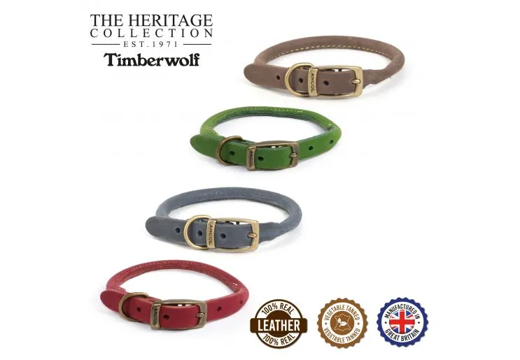 Ancol - Timberwolf Round Leather Collar - Sable - 28-36cm (Size 3)