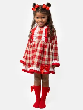 Baby Girl Feliz Collection Tartan Dress - Red & Beige