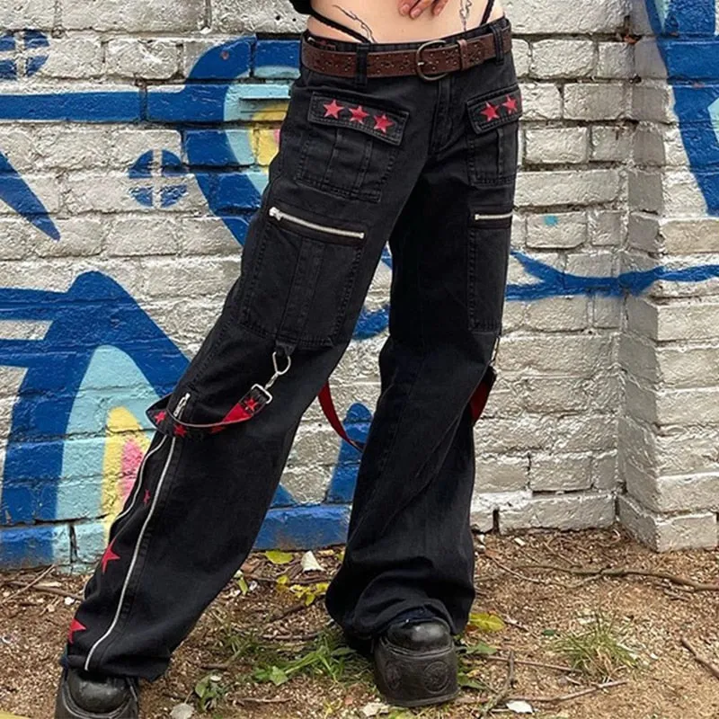 Bandage Low Waist Cargo Pants Gothic