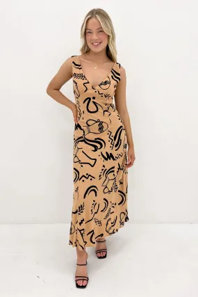 Bari Maxi Dress Tan Black