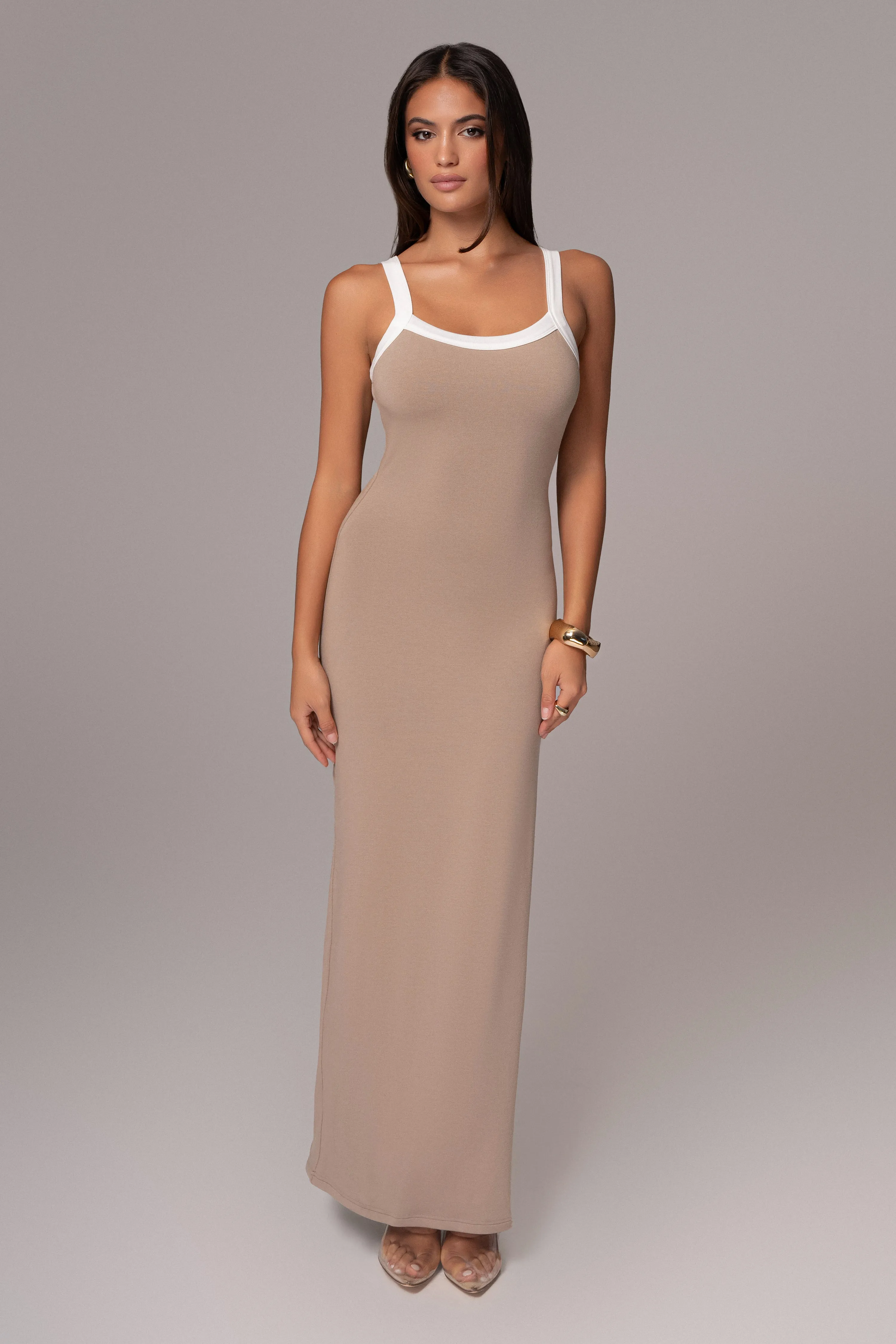 Beige Francesca Contrast Maxi Dress