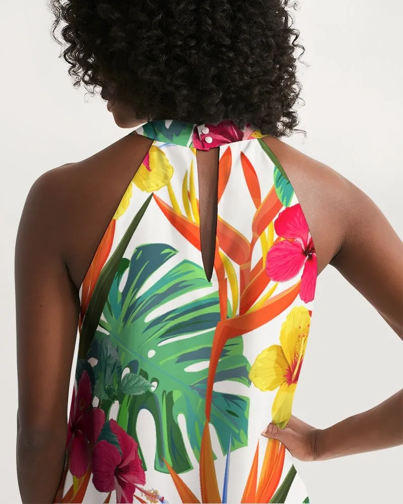 Bird of Paradise Floral Halter Dress