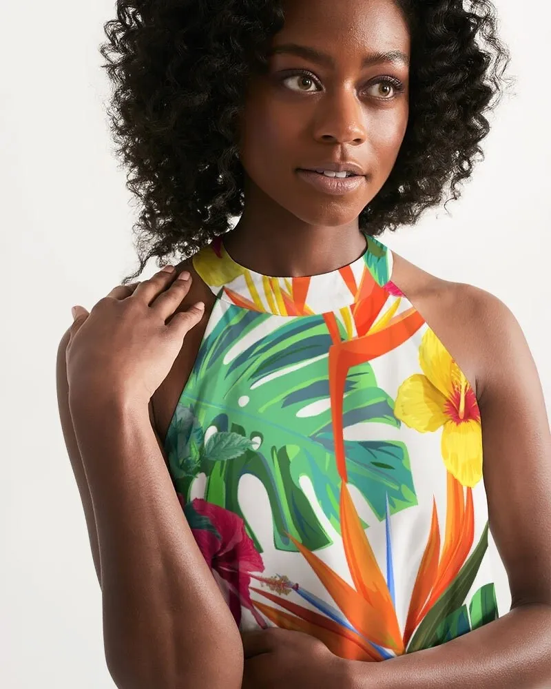 Bird of Paradise Floral Halter Dress