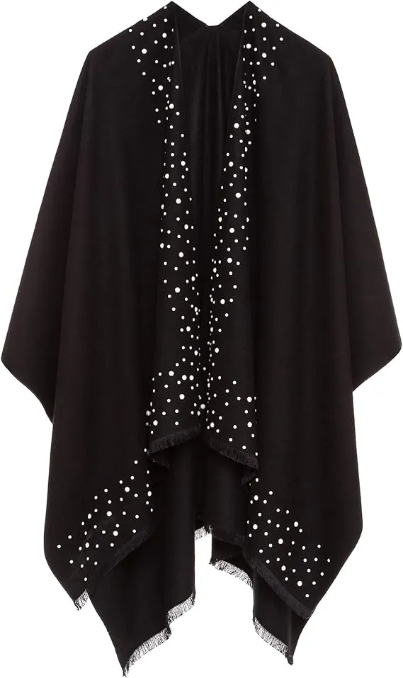 Black Luxurious Knit Sweater Poncho Cardigan