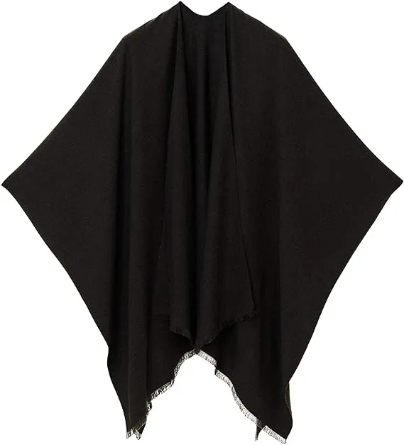 Black Luxurious Knit Sweater Poncho Cardigan