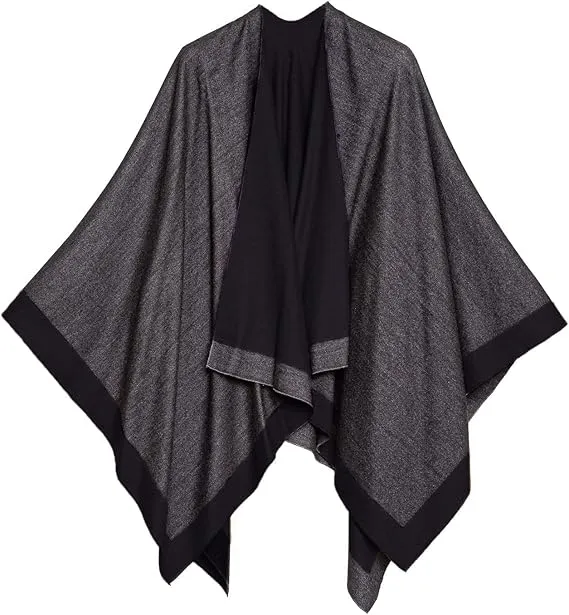 Black Luxurious Knit Sweater Poncho Cardigan