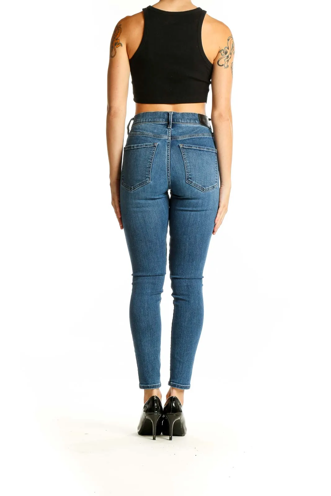 Blue High-Waisted Button-Fly Skinny Jeans