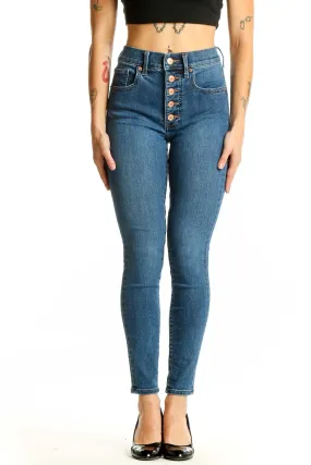 Blue High-Waisted Button-Fly Skinny Jeans