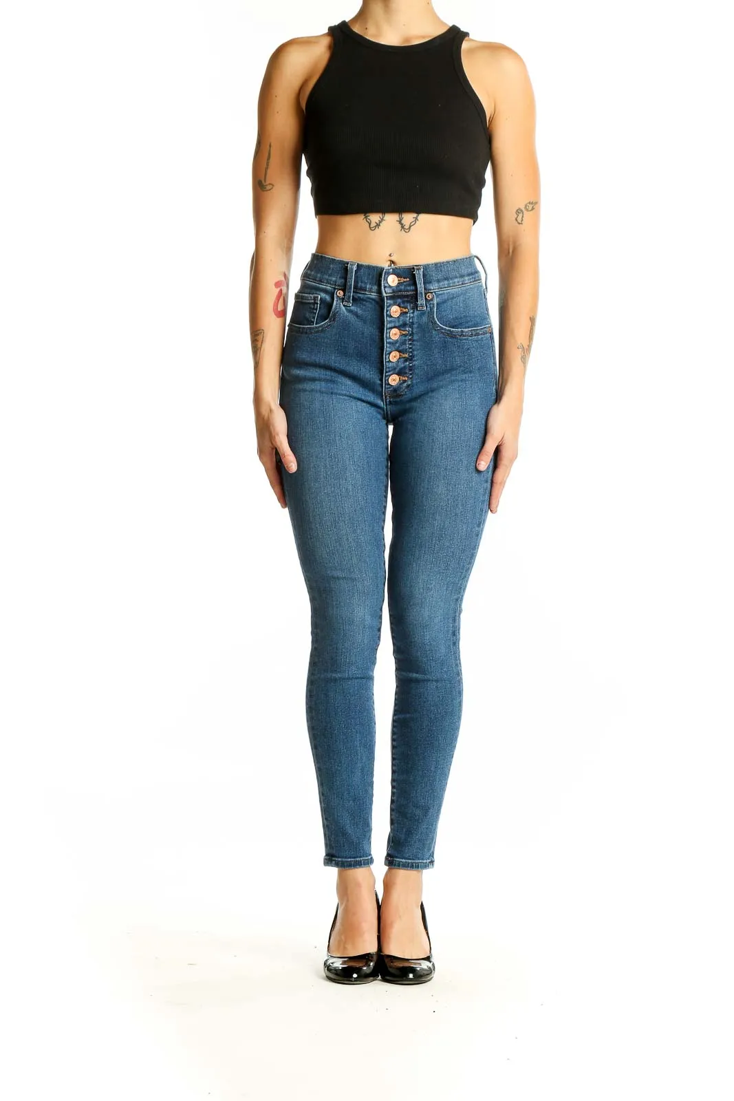 Blue High-Waisted Button-Fly Skinny Jeans