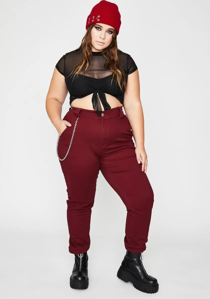 Burgundy Baddie In Flight Cargo Pants