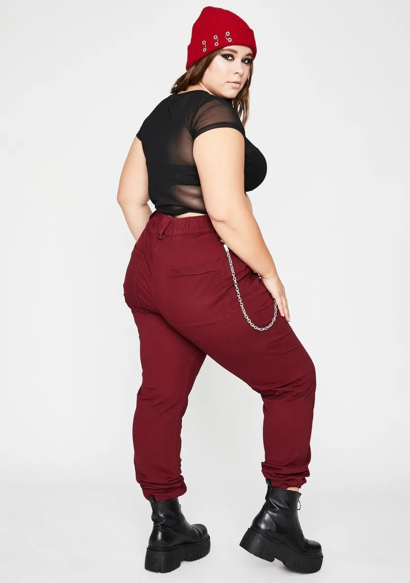 Burgundy Baddie In Flight Cargo Pants