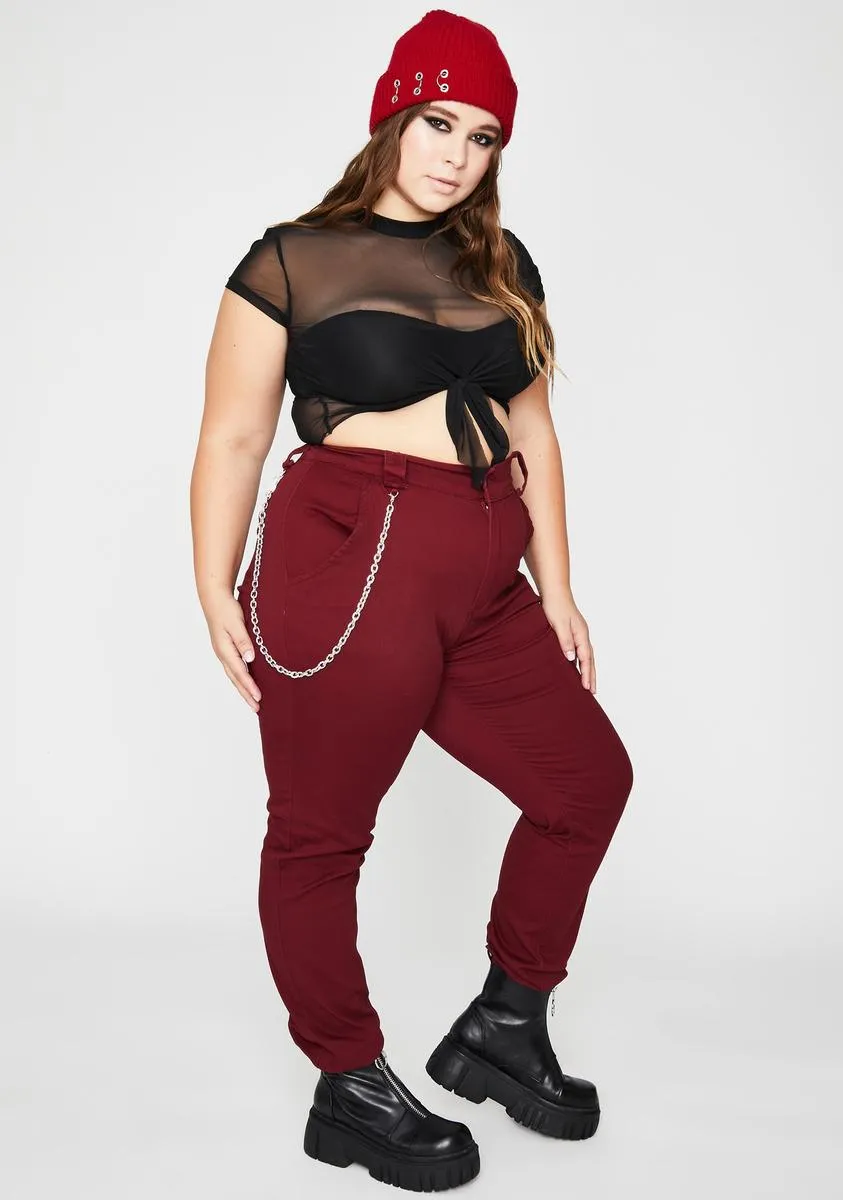 Burgundy Baddie In Flight Cargo Pants