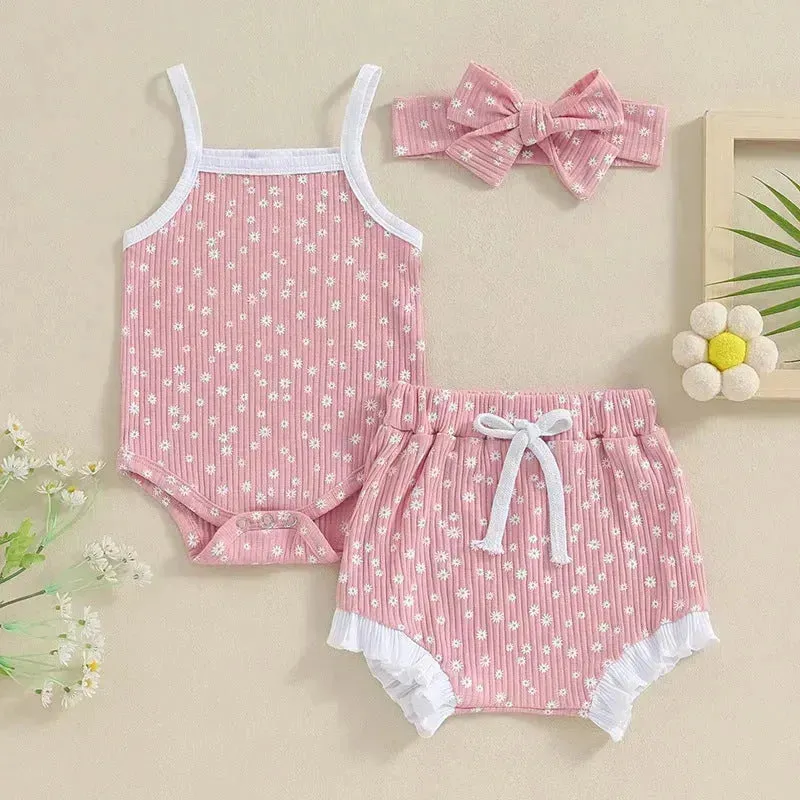 Casual Newborn Baby girl Romper suit with head bowtie headband Two piece for newborn baby girl