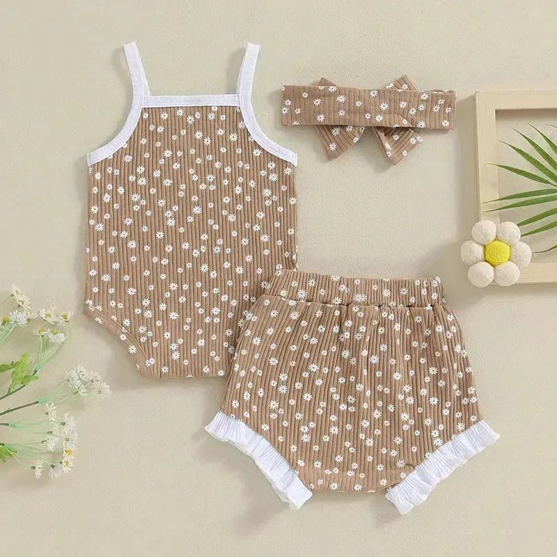 Casual Newborn Baby girl Romper suit with head bowtie headband Two piece for newborn baby girl