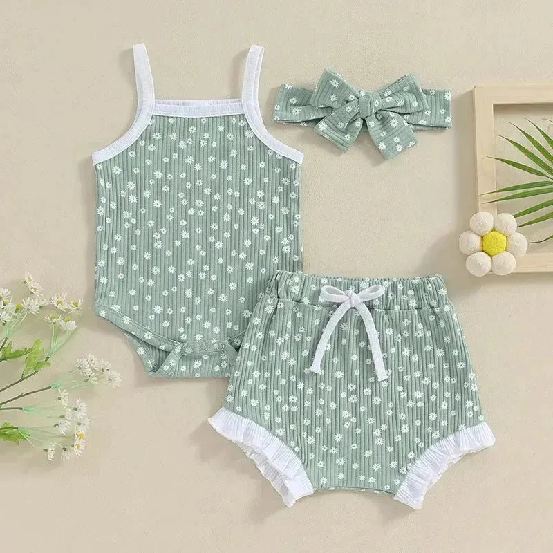 Casual Newborn Baby girl Romper suit with head bowtie headband Two piece for newborn baby girl