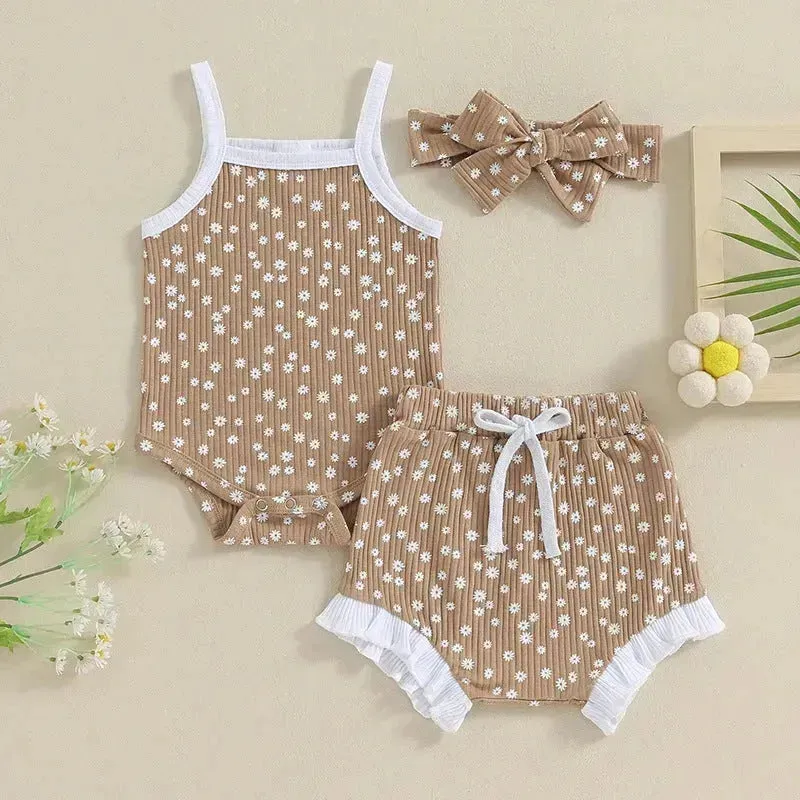 Casual Newborn Baby girl Romper suit with head bowtie headband Two piece for newborn baby girl