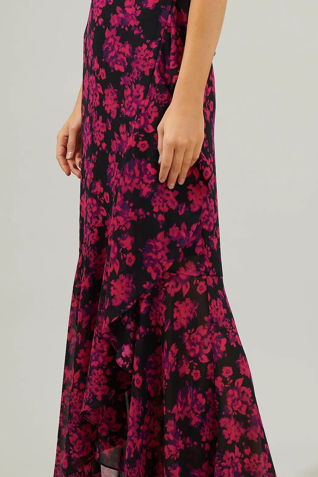 Catherine Pink Floral Ruffle Maxi Dress