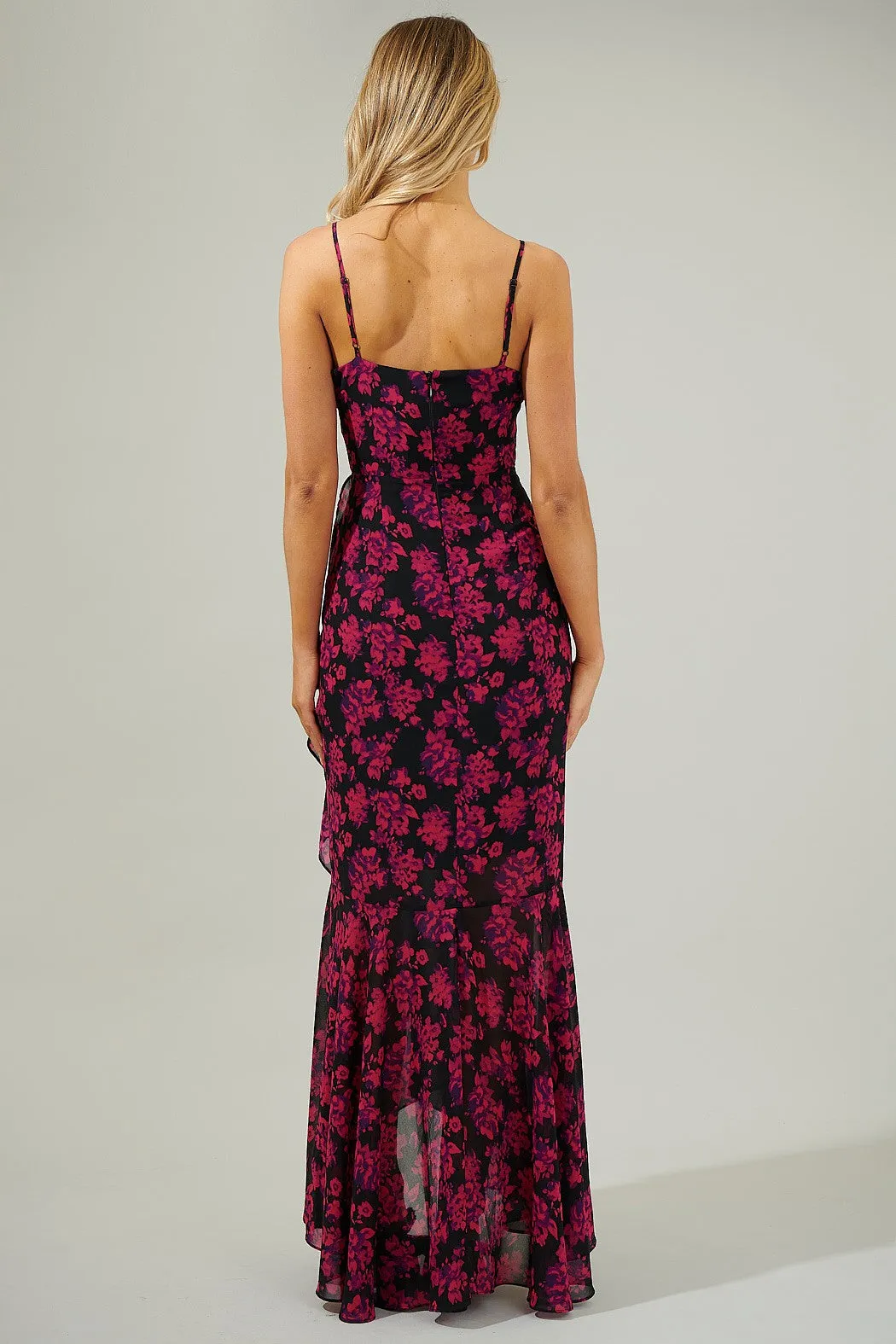 Catherine Pink Floral Ruffle Maxi Dress