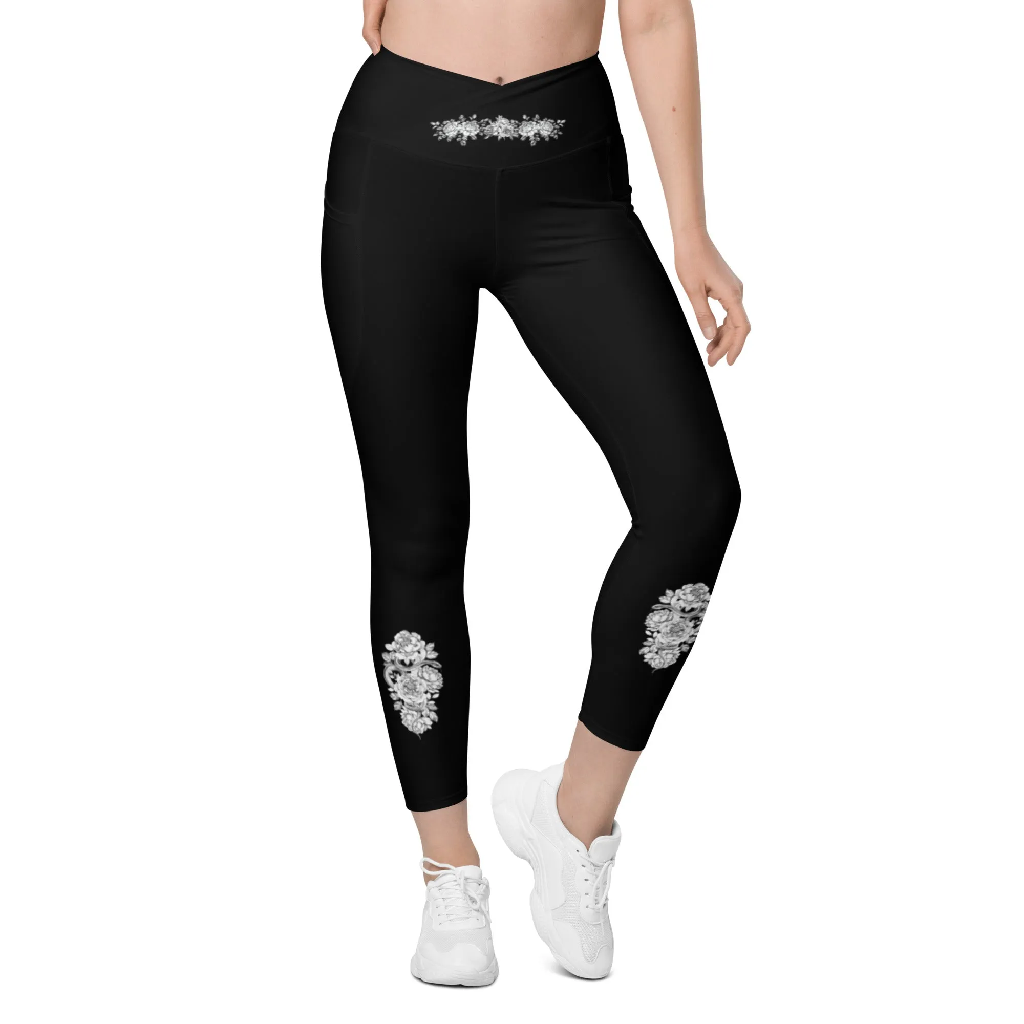 Chic Snake Design Crossover Leggings with Pockets, lioness-love