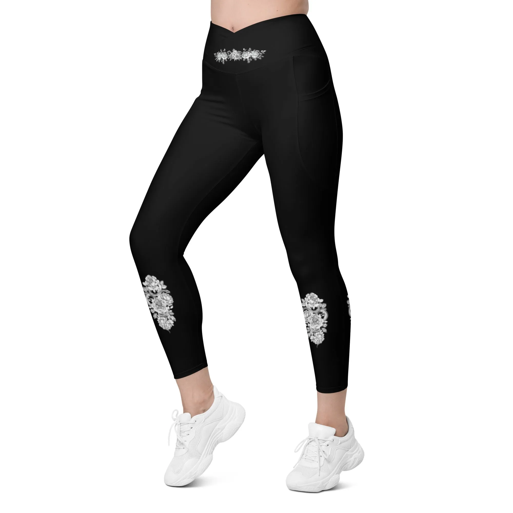 Chic Snake Design Crossover Leggings with Pockets, lioness-love