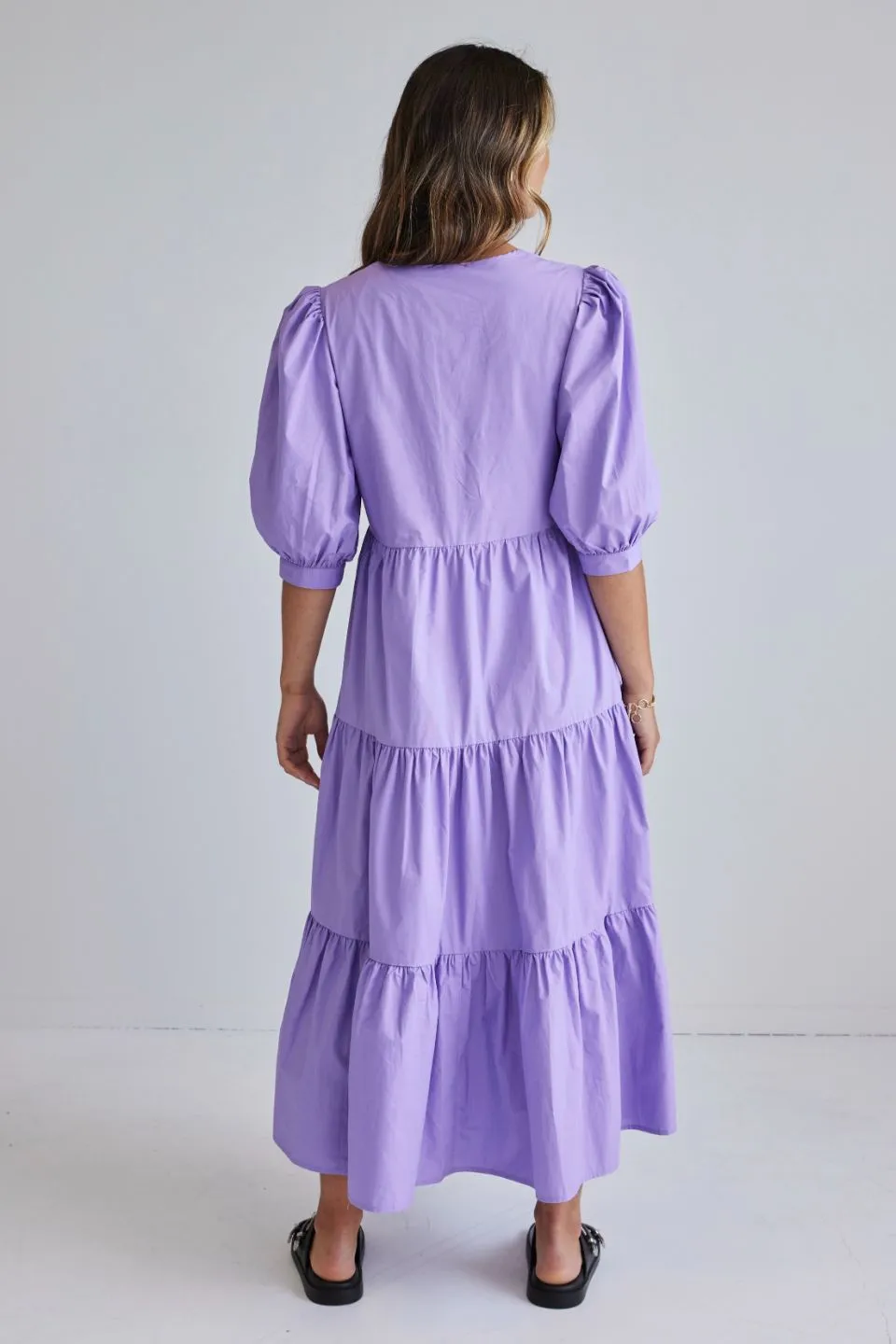 Clarity Lilac Puff Sleeve Tiered Maxi Dress