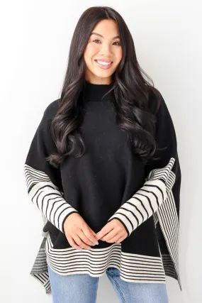 Cultivated Essential Black Striped Sweater Poncho