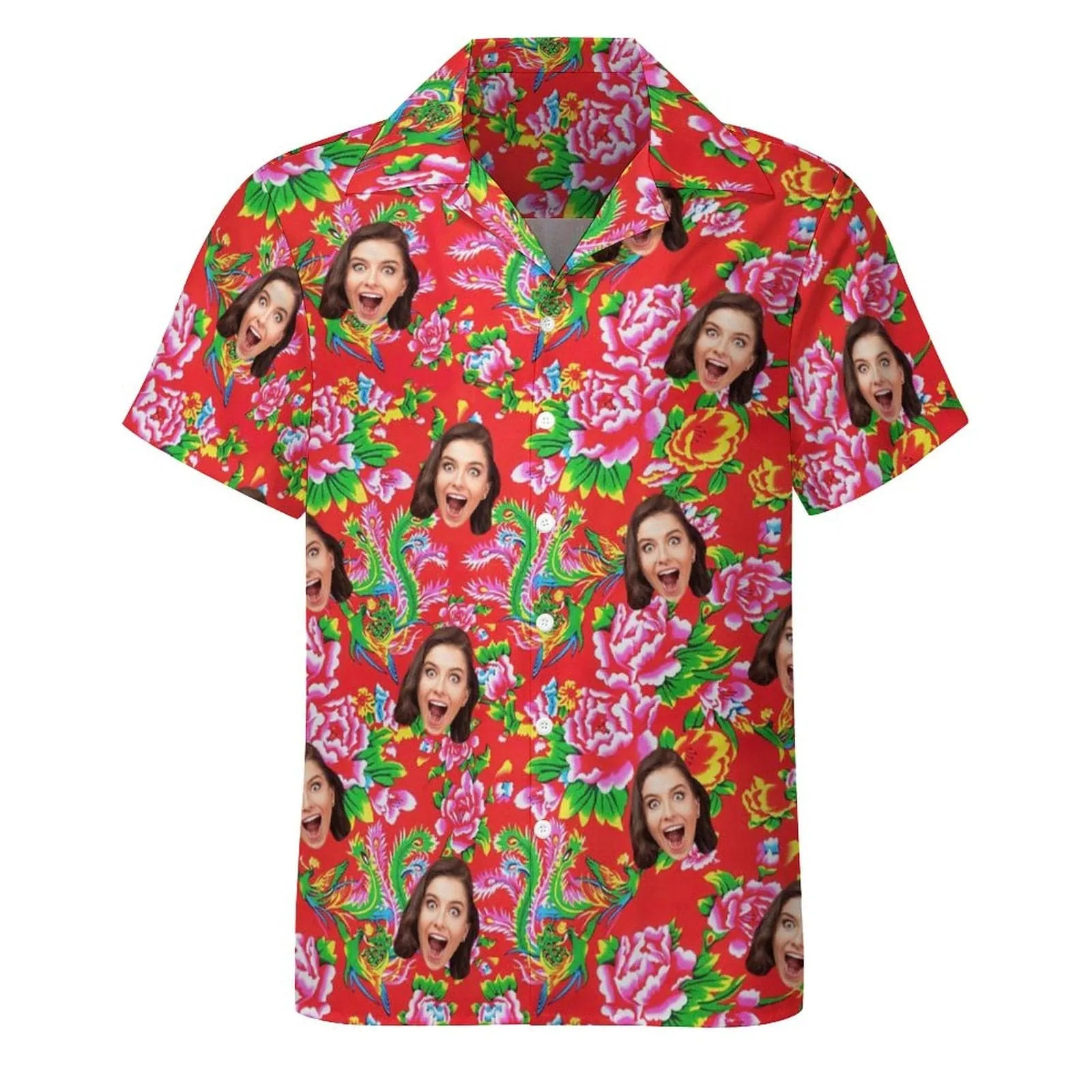 Custom Face Big Flowers Cuban Collar Shirt Hawaiian Shirt for Husband or Boyfriend