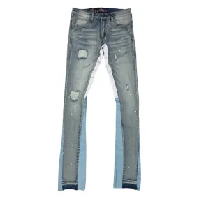 Denim City - Stacked Jeans - Blue White Trim - Light Blue Wash