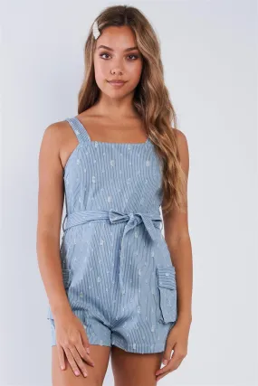 Denim White Pin Striped Destroyed Romper