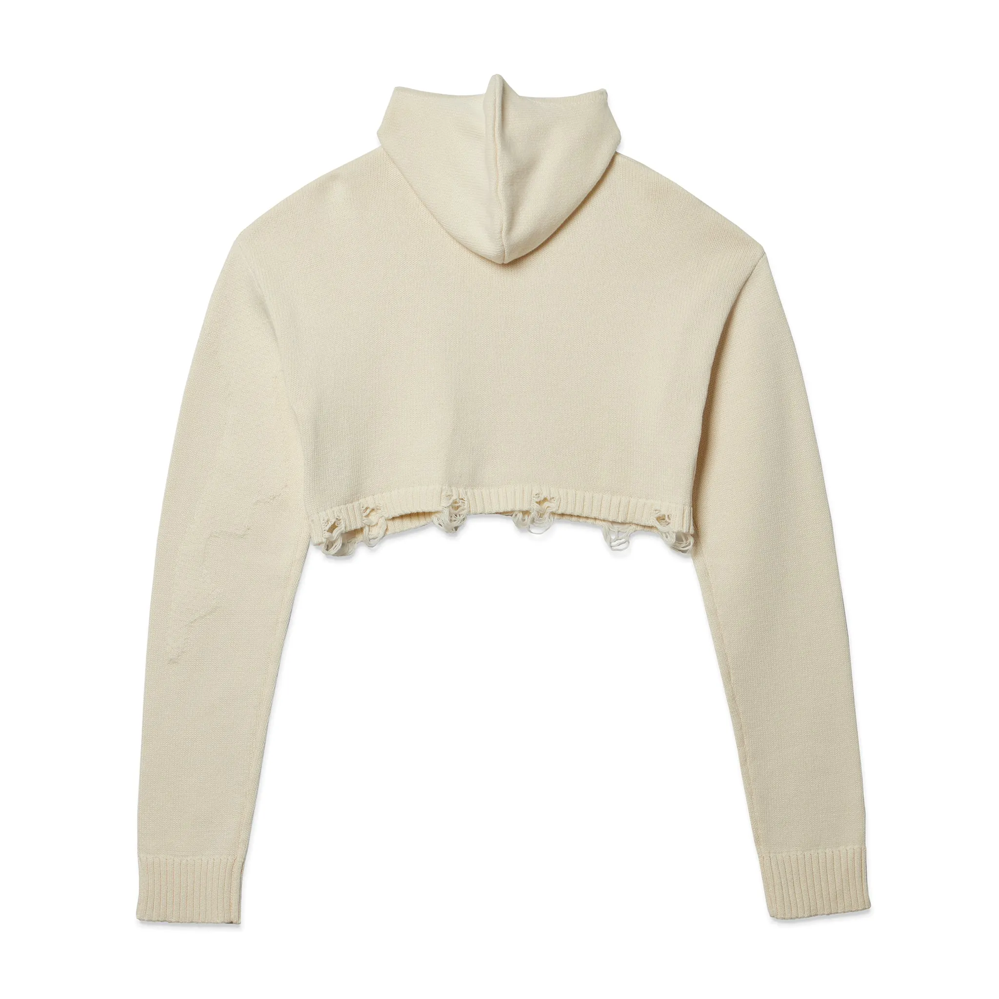 DISTRESSED HOODIE SWEATER - IVORY