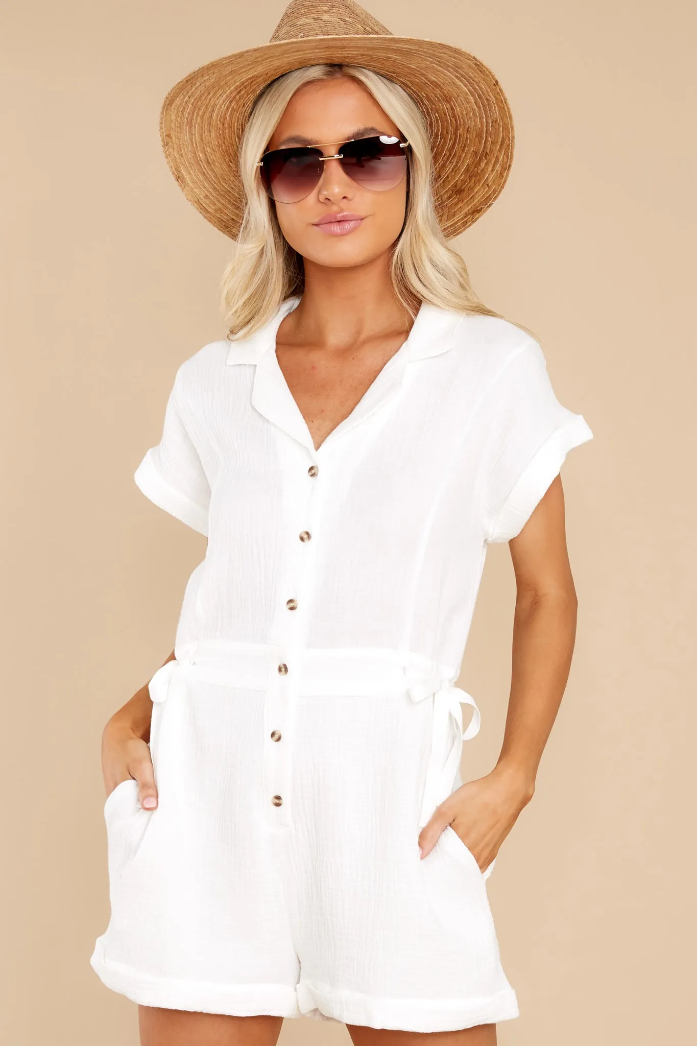 Ease Along White Cotton Romper