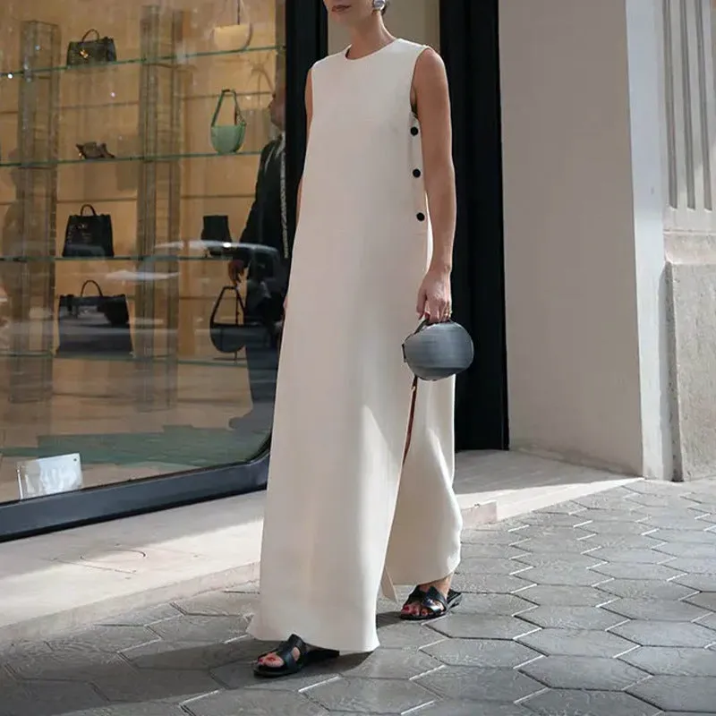 Elegant Sleeveless Button Split Dress