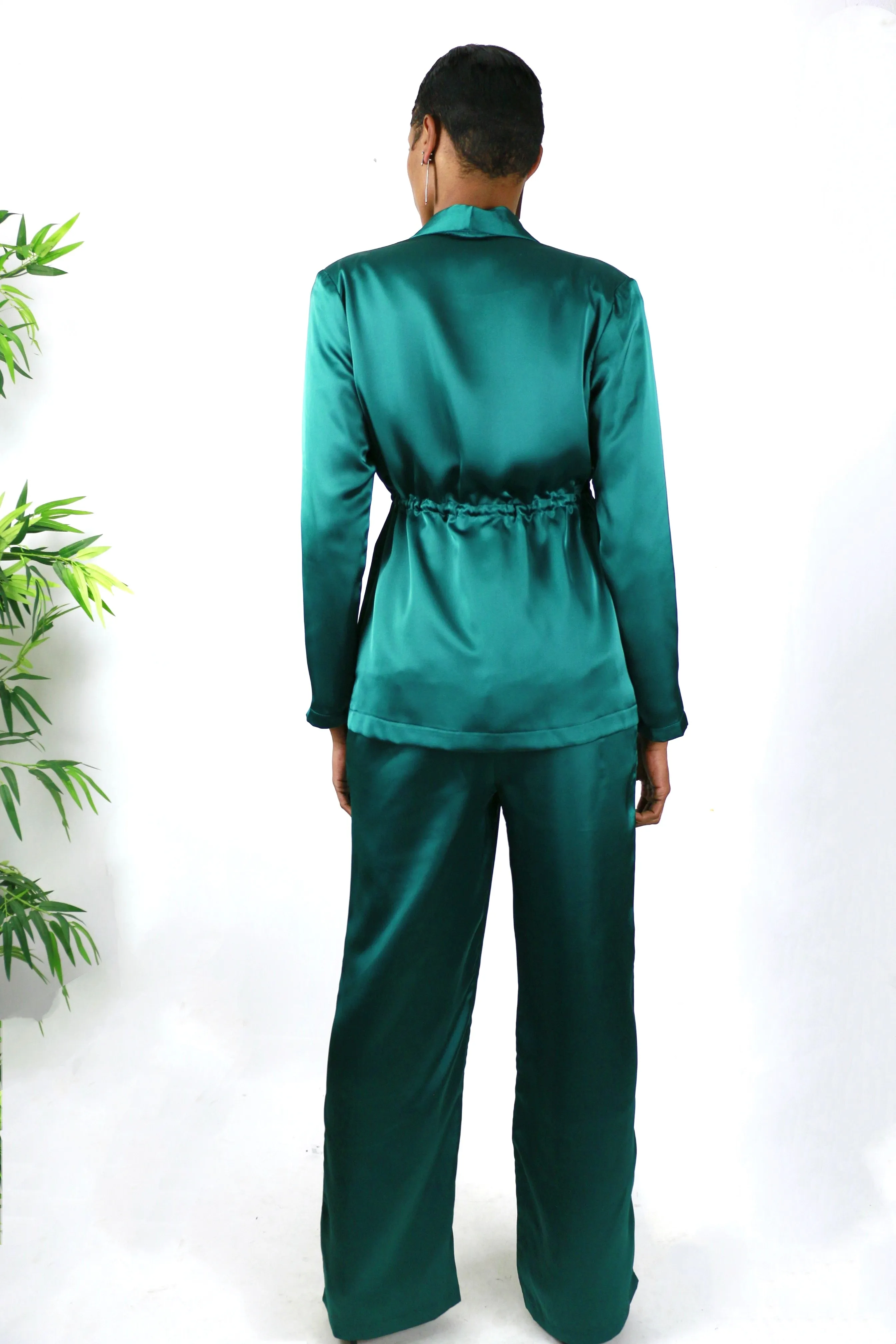 Emerald Satin Pants Set