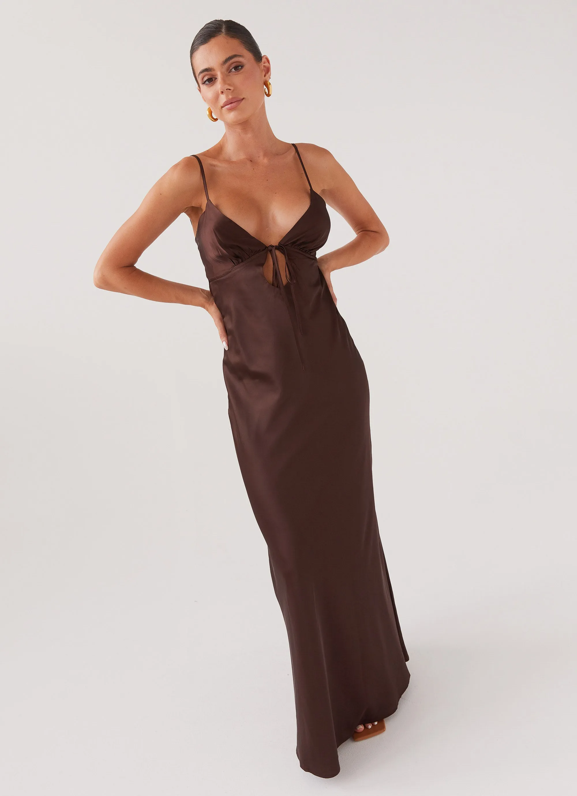 Flora Satin Maxi Dress - Chocolate