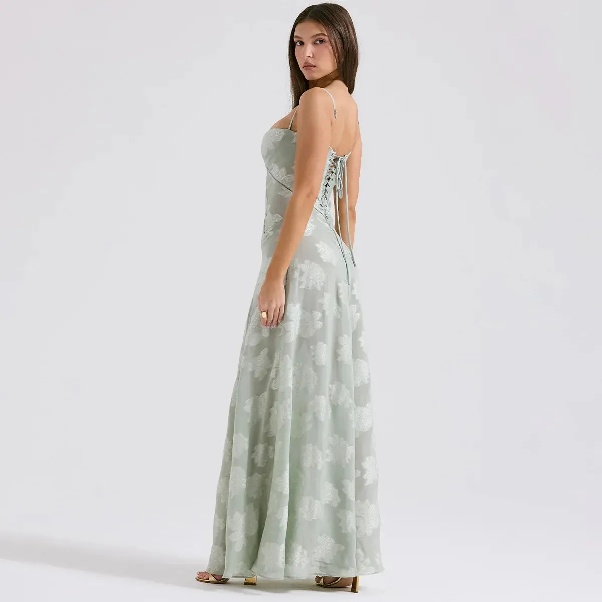 Floral Print Stylish Sheer Maxi Dress