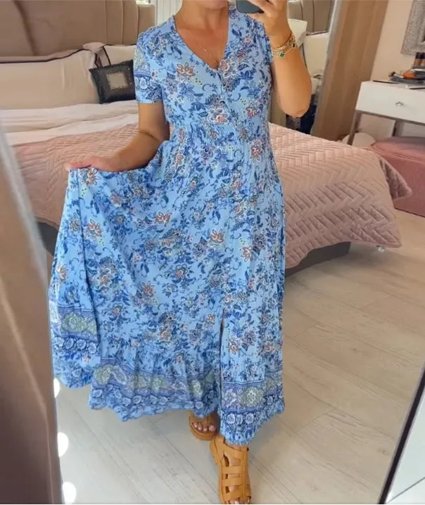 Floral Print V-neck Plus Size Dress