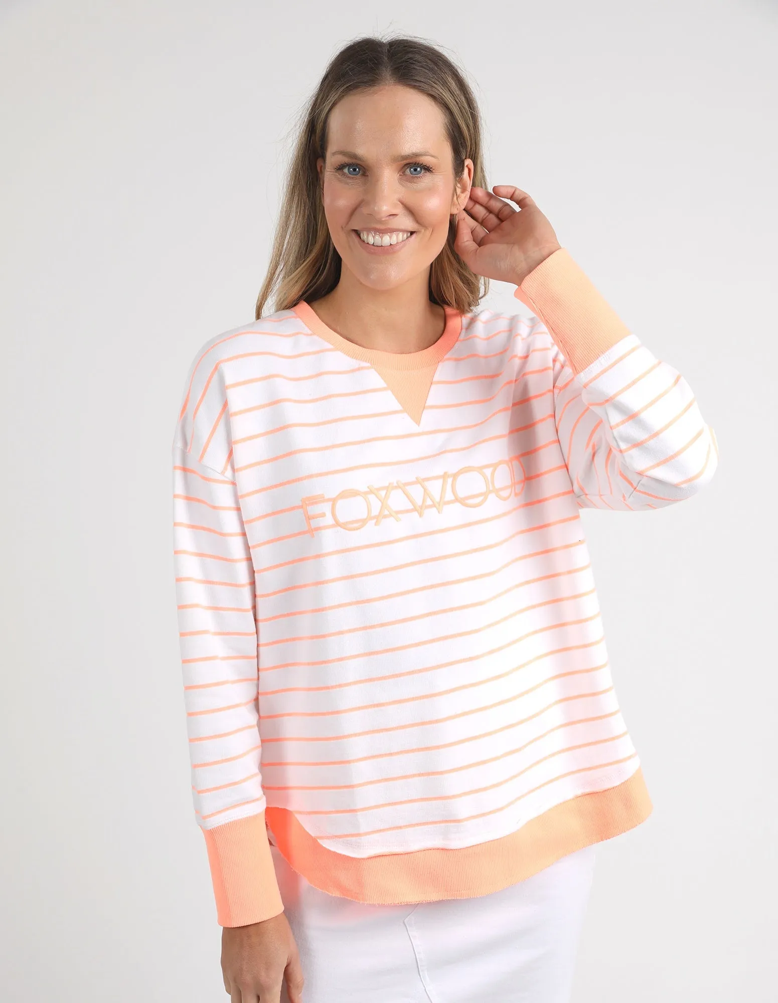 Foxwood Simplified Stripe Crew - Neon Peach