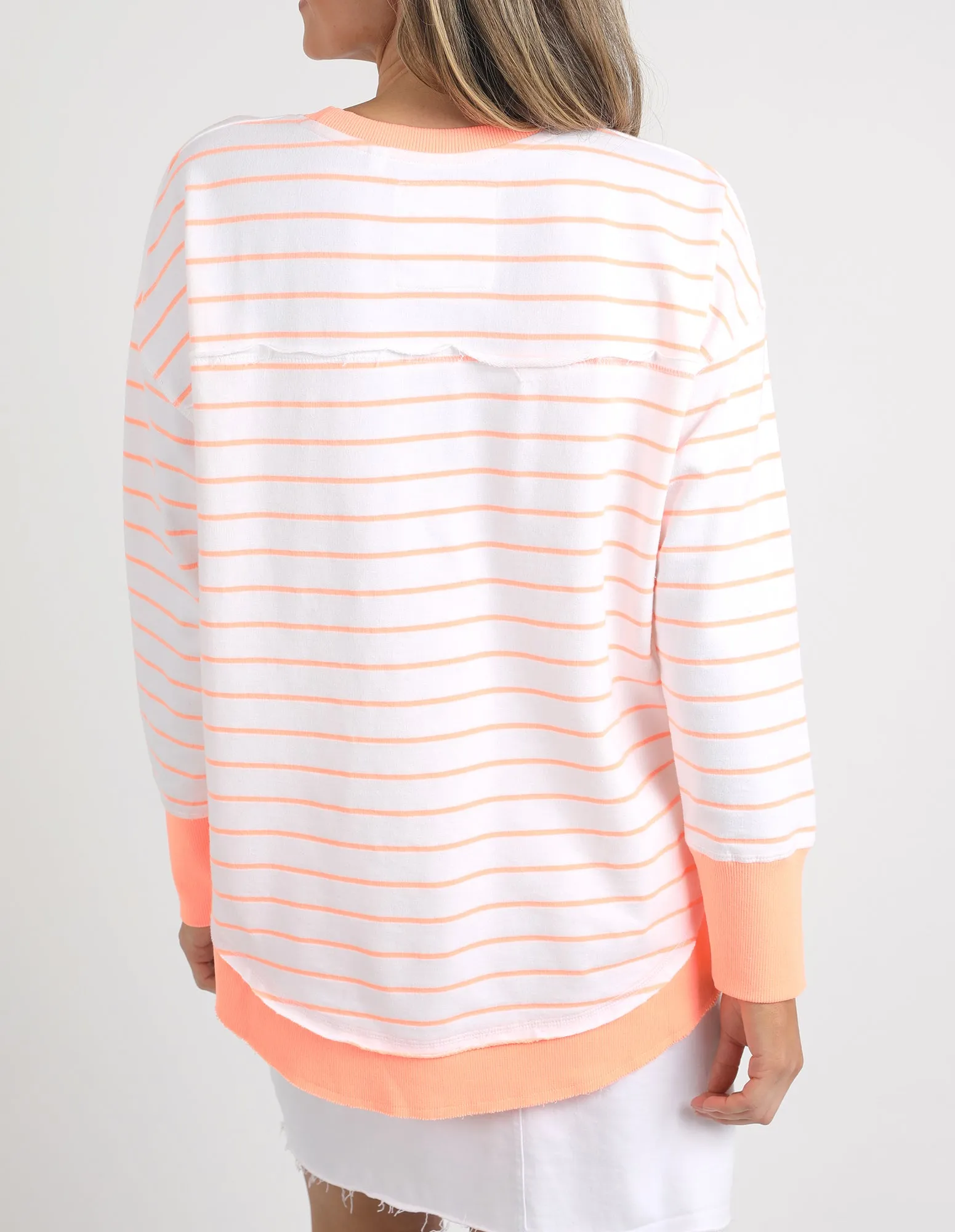 Foxwood Simplified Stripe Crew - Neon Peach