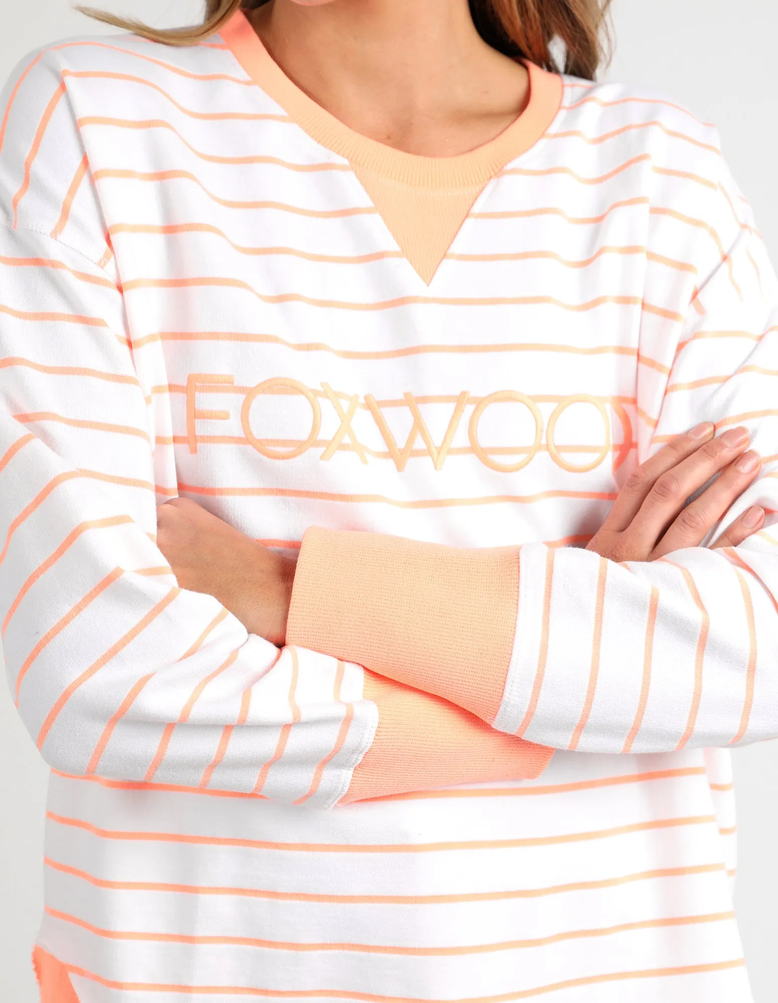 Foxwood Simplified Stripe Crew - Neon Peach