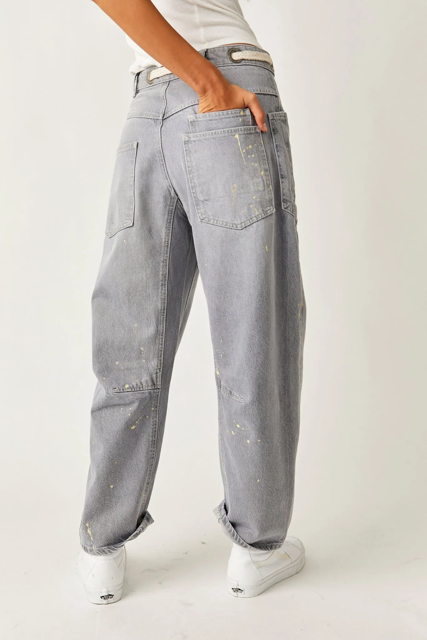 Free People Moxie Low Slung Pull On Barrel Jean in Little Darlin