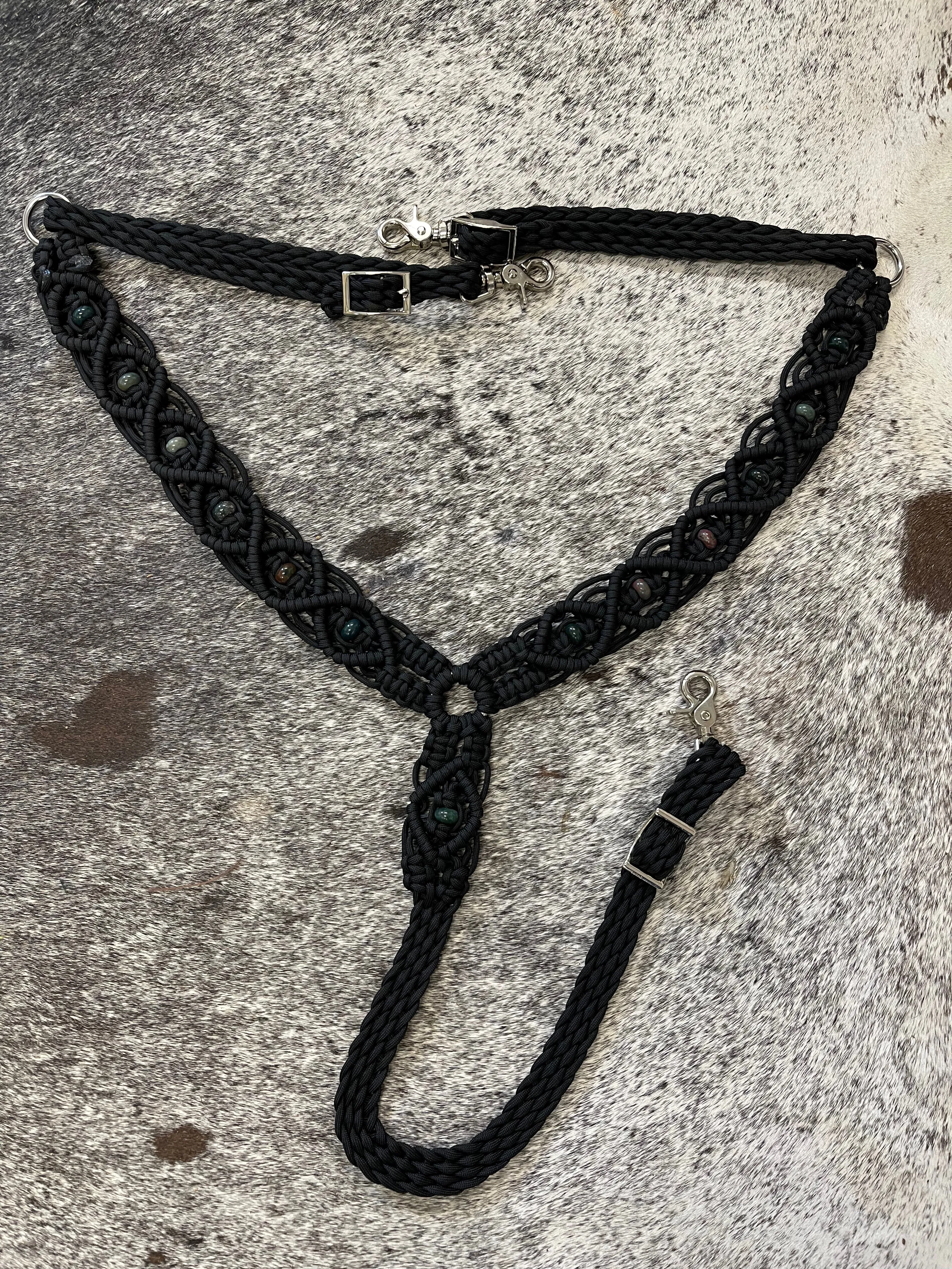 Gemstone fancy macrame  breast collar (custom colors available)