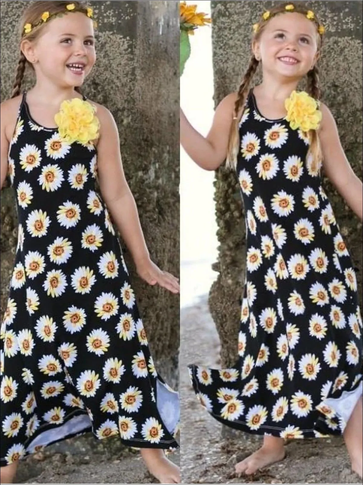 Girls Black Side Slit Sleeveless Maxi Dress