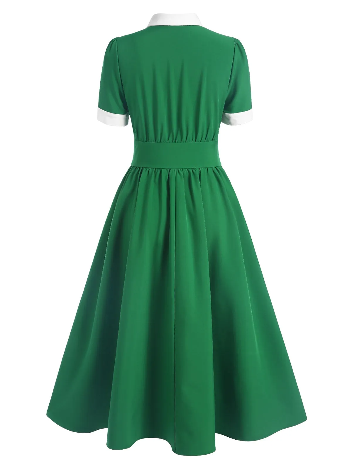 Green 1940s Contrast Shirt Collar Dress