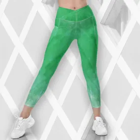 Green Crystal Crossover Leggings with Pockets, lioness-love