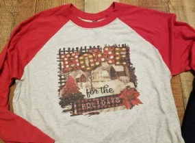 Home For The Holidays Adult Shirt, Raglan Baseball 3/4 Sleeve, Vintage Christmas Shirt