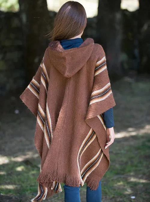 Hooded Rustic Poncho Brown