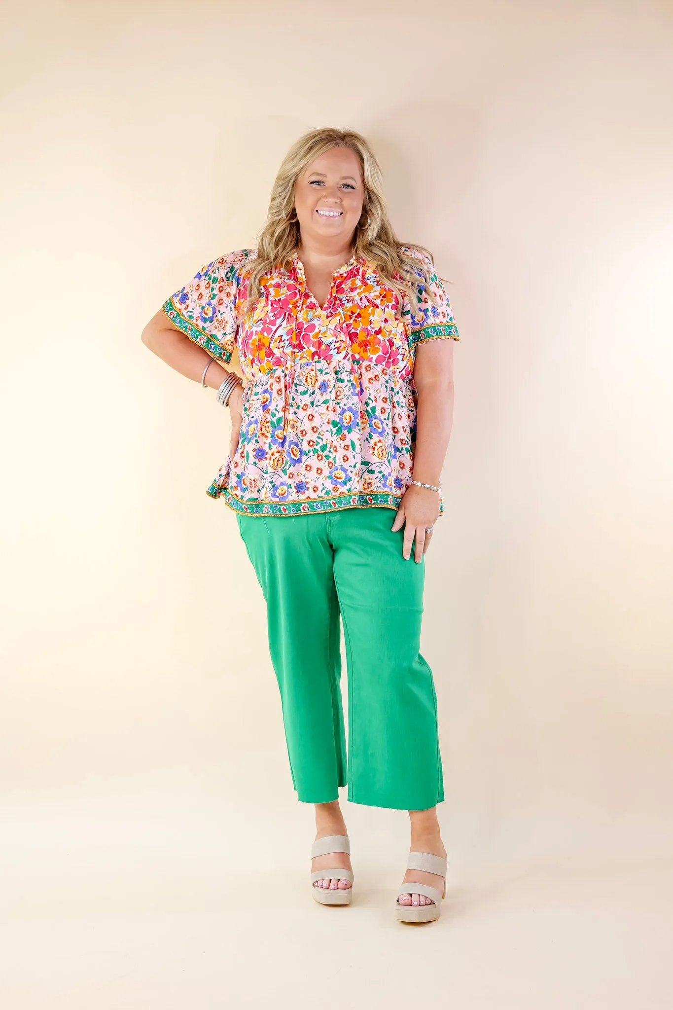 Judy Blue | Sign Me Up Tummy Control Cropped Wide Leg Jeans in Kelly Green