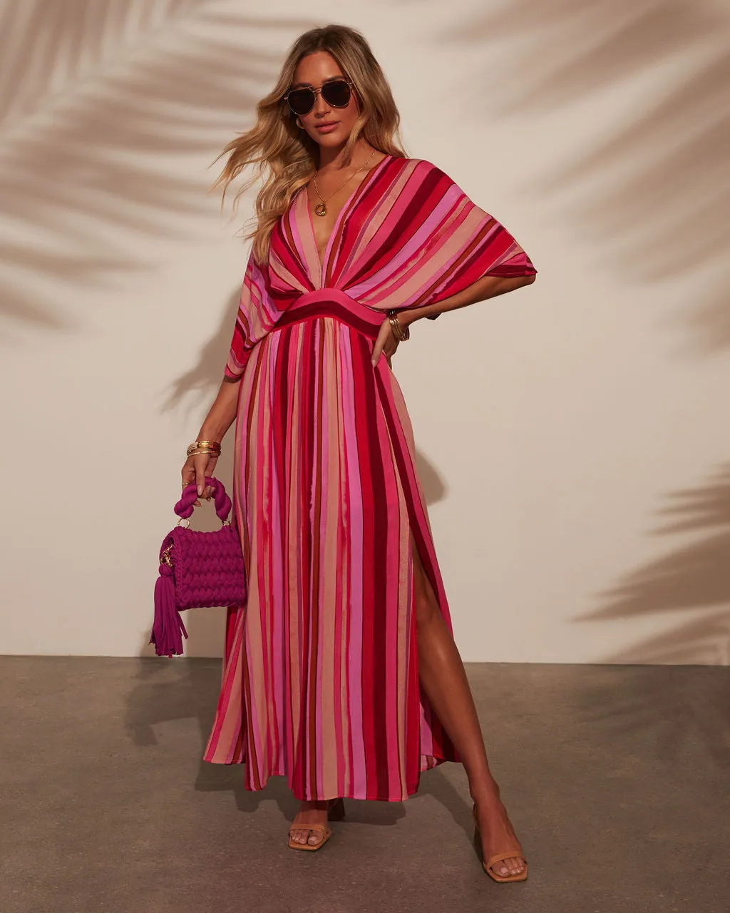 Kadie Striped Kimono Sleeve Maxi Dress