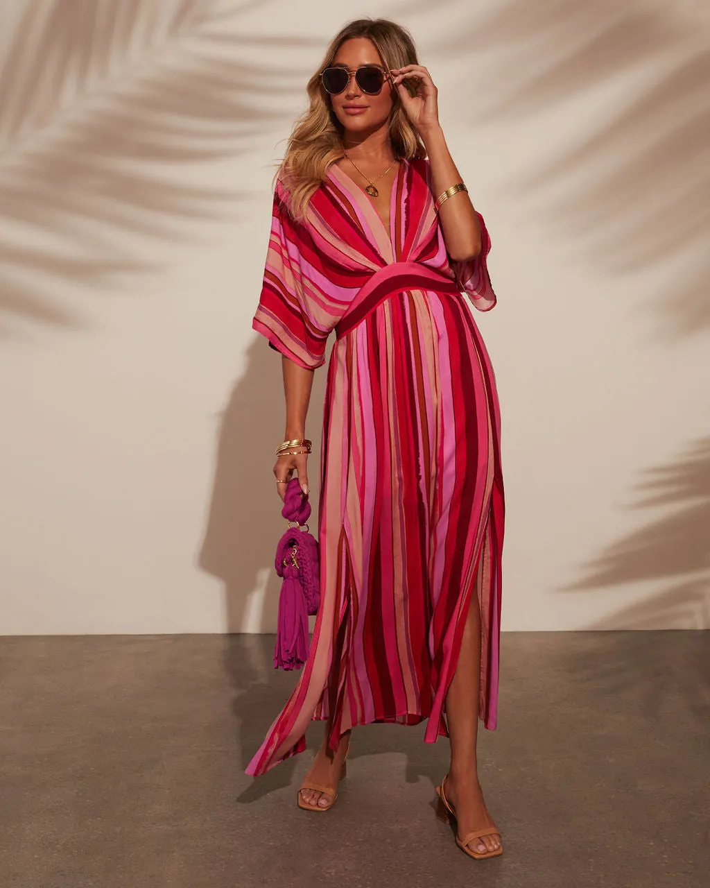 Kadie Striped Kimono Sleeve Maxi Dress