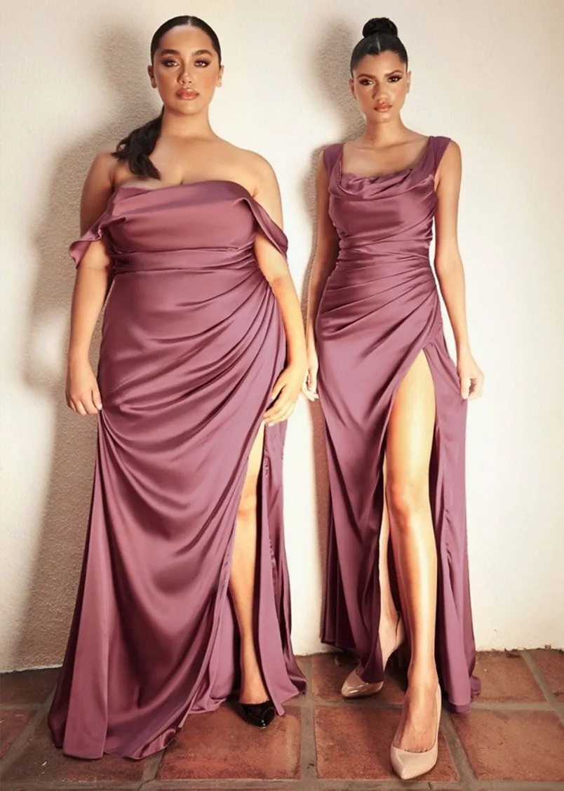 Leeza Satin Off Shoulder Maxi Dress Mahogany